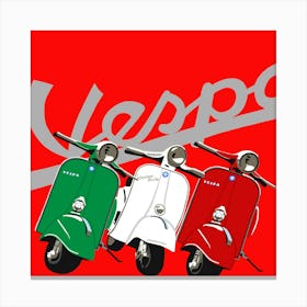 Vespa Scooters on red Canvas Print