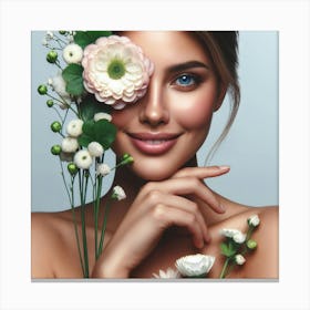 Beautiful Woman With Flowers 1 Canvas Print