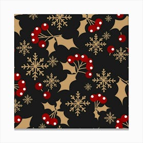 Christmas Pattern With Snowflakes Berries Canvas Print