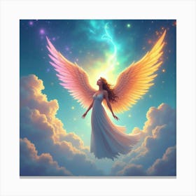 Angel With A Colorful Aura In A Watercolor Magical Sky 1 Canvas Print