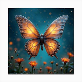 A Whimsical Butterfly With Wings Of Glowing, Celestial Patterns Fluttering Through A Cosmic Meadow Canvas Print