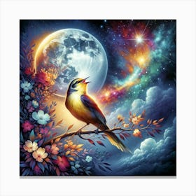 Bird Singing In The Night Sky Canvas Print