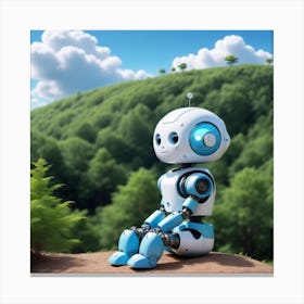 Robot Sitting On A Hill Canvas Print