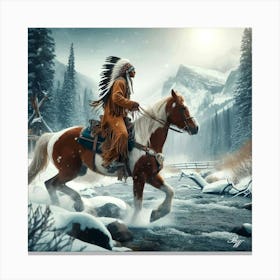 Native American Indian Crossing A Stream 17 Copy Canvas Print