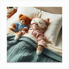 Cat Sleeping With Teddy Bear Canvas Print