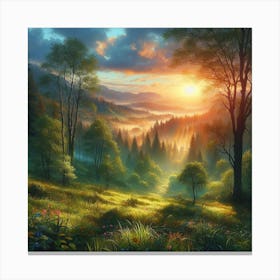 Sunset In The Forest 1 Canvas Print