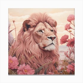 Lion Pink Jungle Animal Portrait Canvas Print
