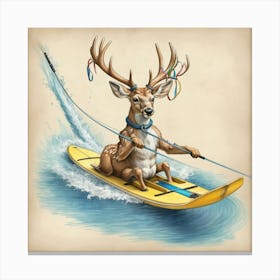 Deer On Surfboard 8 Canvas Print