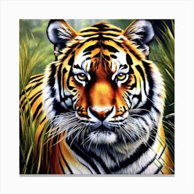 Tiger In The Grass Canvas Print