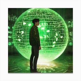 Man Standing In Front Of A Green Ball Canvas Print