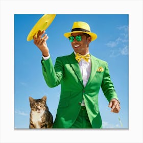 A Fashionable Adult Businessman In A Green Summer Suit Coupled With A Vibrant Yellow 3 Piece Access (1) Canvas Print