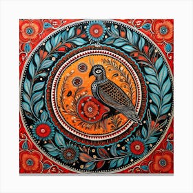 Bird In A Circle Madhubani Painting Indian Traditional Style Canvas Print