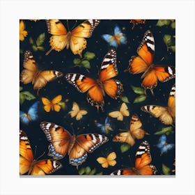 Butterflies On A Black Background Canvas Print