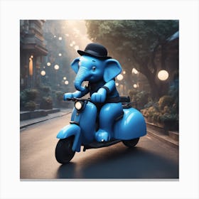 Blue Elephant On A Scooter 1 Canvas Print
