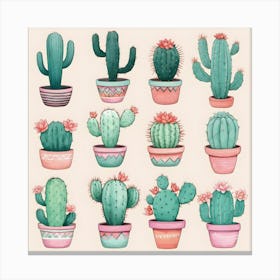 Cactus Flowers Plants Potted Plants Succulent Cute Bloom Blooming Nature Canvas Print
