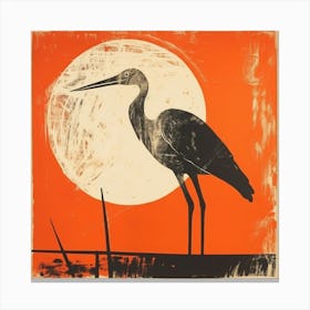 Retro Bird Lithograph Stork 1 Canvas Print