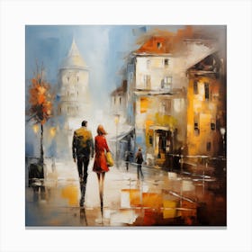 Couple Walking In The Rain Canvas Print