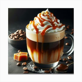 "Scrumptious Caramel Delight: A Decadent Journey of Sweet Indulgence, Where Velvety Coffee Meets Creamy Whipped Delight, Topped with a Luscious Drizzle of Golden Caramel, Creating an Irresistible Masterpiece in Every Sip Canvas Print