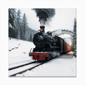 Steam Train In Winter Created using Imagine AI Art Canvas Print