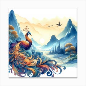 Peacock In The Mountains Canvas Print