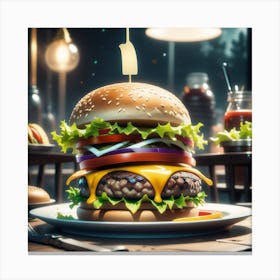 Hamburger On A Plate 116 Canvas Print