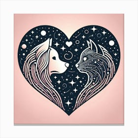 Two Cats In A Heart Canvas Print