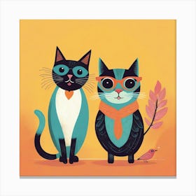 Two Cats And A Bird 1 Canvas Print