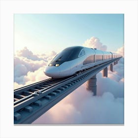 Advanced Magnetic Train Gliding Over Futuristic Tracks Through The Clouds 1 Canvas Print