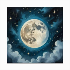 Moon And The Stars Art Print 1 Canvas Print