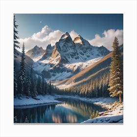 Mountain Lake In Winter Canvas Print