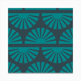 Geometric Pattern With Green Sunrise On Dark Blue Square Canvas Print