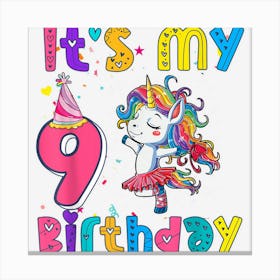 9 Years Old Unicorn Face 9th Birthday Girl Unicorn Party Canvas Print