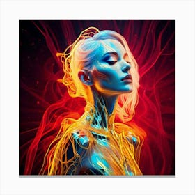 Firefly Woman, Neon, Hallucinations, Airbrush Art, Fluid Figures, Light Crimson, Gold, Bold Figurati Canvas Print