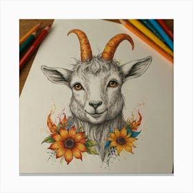 Goat With Sunflowers Canvas Print