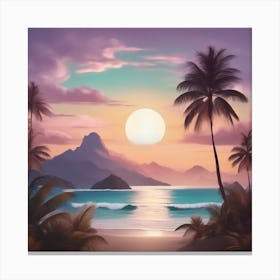Sunset At The Beach Landscape soft expressions in the spirit of Bob Ross Canvas Print