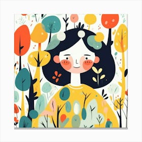 Girl in the forest, whimsical design 9 Canvas Print