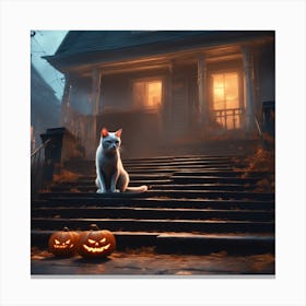 Halloween Cat On Steps 4 Canvas Print