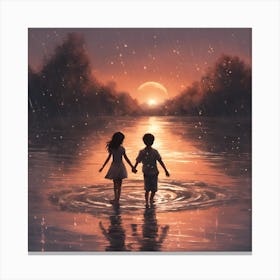 Couple Holding Hands In The Rain Canvas Print