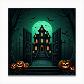 Halloween House With Pumpkins Canvas Print