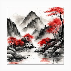 Chinese Landscape Mountains Ink Painting (33) Canvas Print