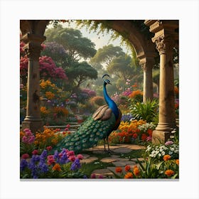 Peacock In The Garden 14 Canvas Print