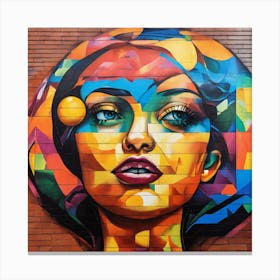 Urban Harmony A Detailed Portrait Of A Woman Holding A Cubist Orb On Brick Wall Canvas Print