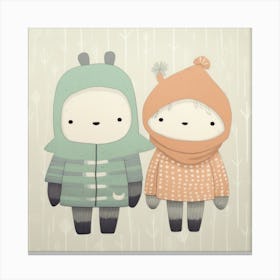 Cute Couple In Winter Clothes Canvas Print