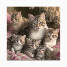 A Beautiful Cat And Her Kittens Canvas Print