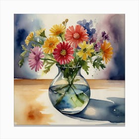 Watercolor Flowers In A Vase 4 Canvas Print