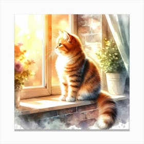 Cat Sitting On Window Sill Canvas Print