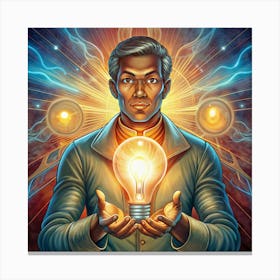 Man Holding A Light Bulb With A Bright Aura Canvas Print