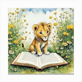 Lion Cub Reading Book Canvas Print