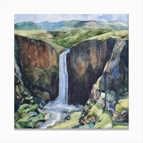 Watercolor Landscape Waterfall Square Canvas Print