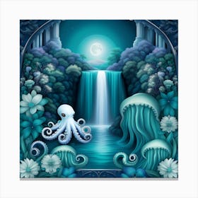 Octopus And Waterfall Canvas Print